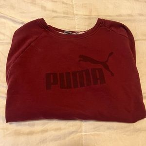PUMA Sweater Womens Large Red Solid Spellout Logo Crew Neck Long Sleeve